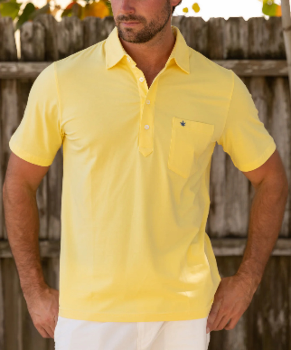 Boast Men's Japanese Leaf Pocket Polo Shirt - Yellow